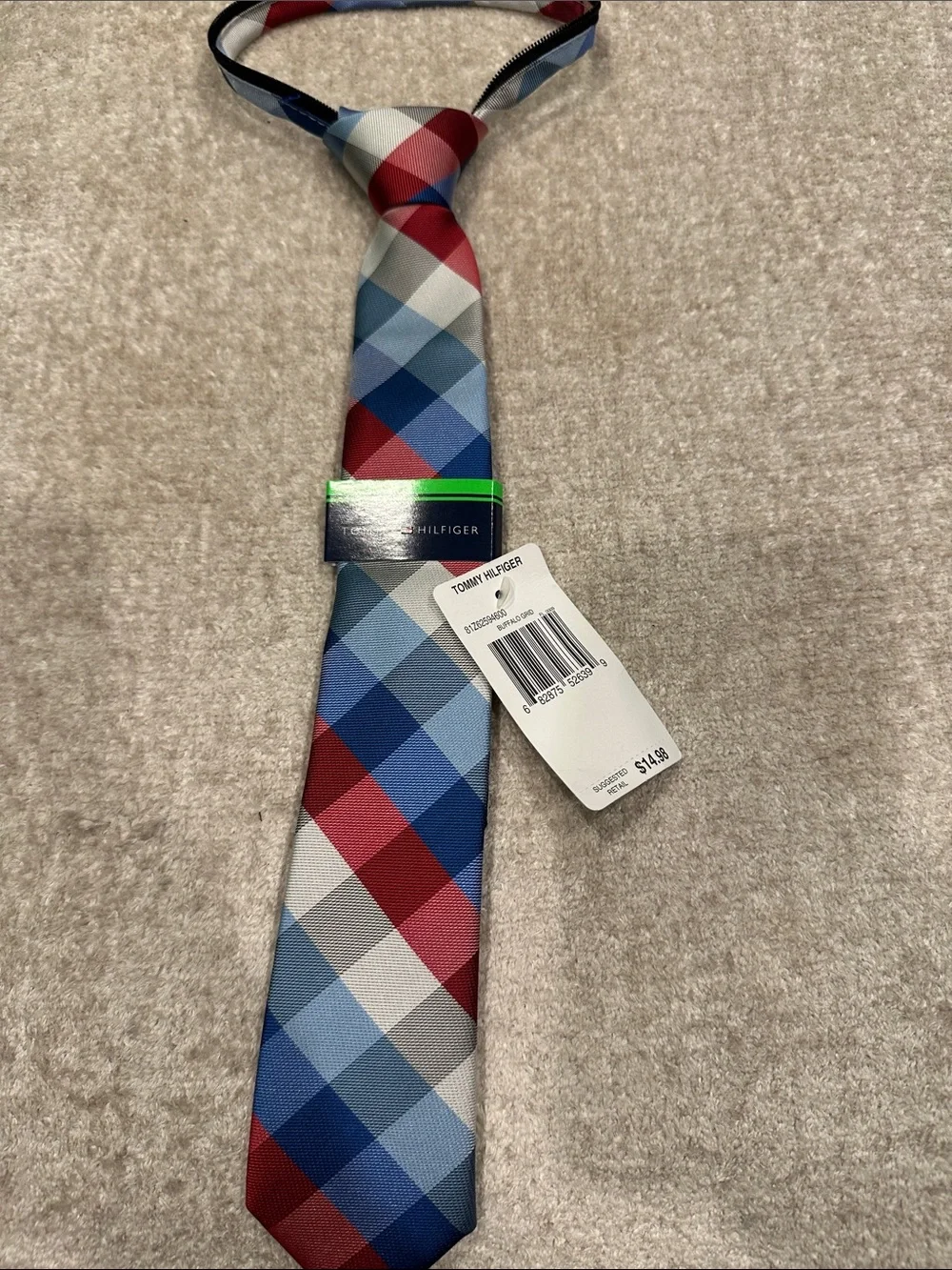 Tommy Hilfiger Red, Blue and Gray Plaid Silk Tie